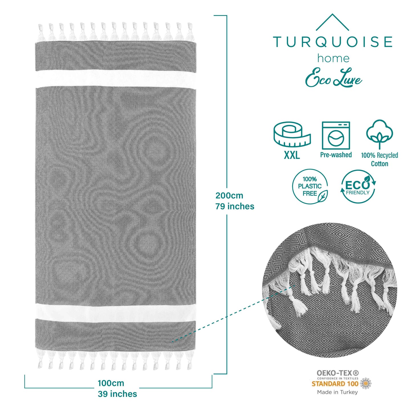 EcoLuxe Turkish Bath Beach Towels 100x200cm