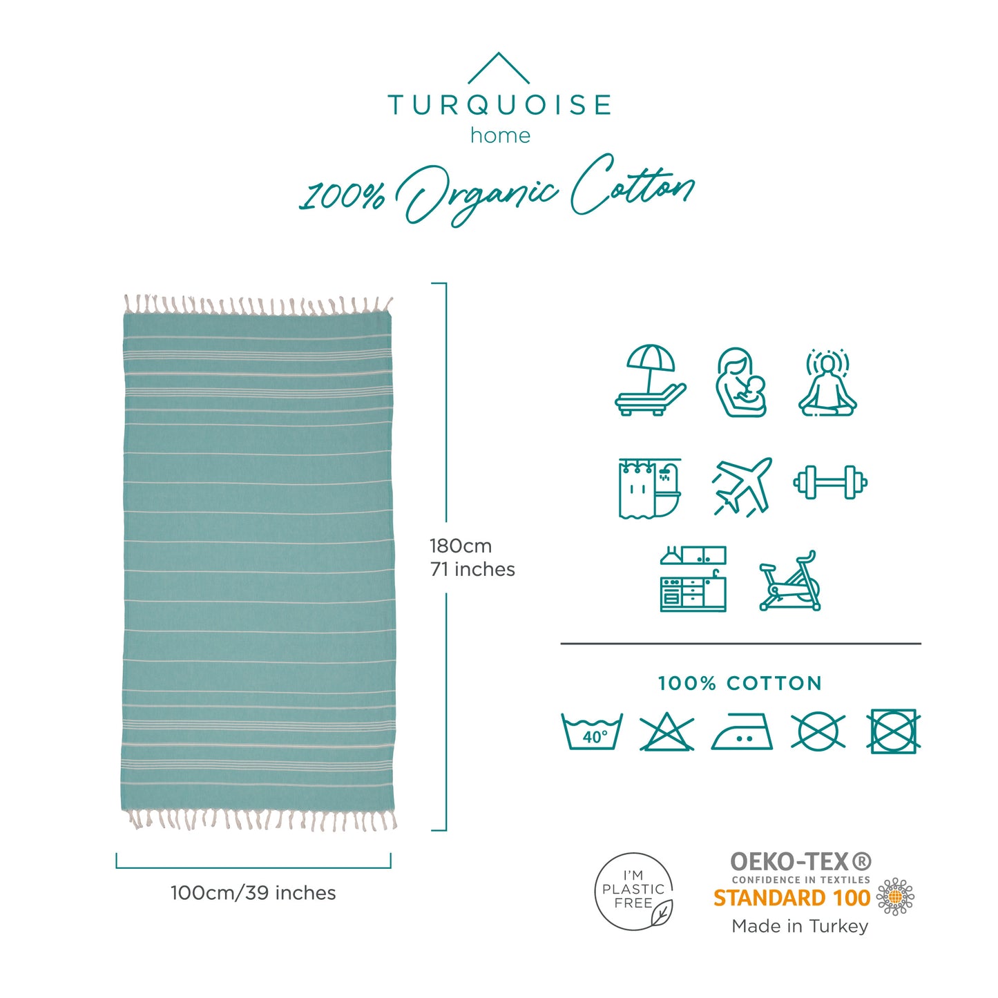 Organic Cotton Turkish Bath Beach Towels 100% Organic